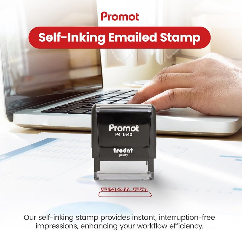 Promot Emailed Self Inking Rubber Stamp - Refillable Stampers for Office - Business, Accounting, Bookkeeping, Coding, Legal, Notary, Work, Ordering, Inventory Stamps - Red Ink - Image 2